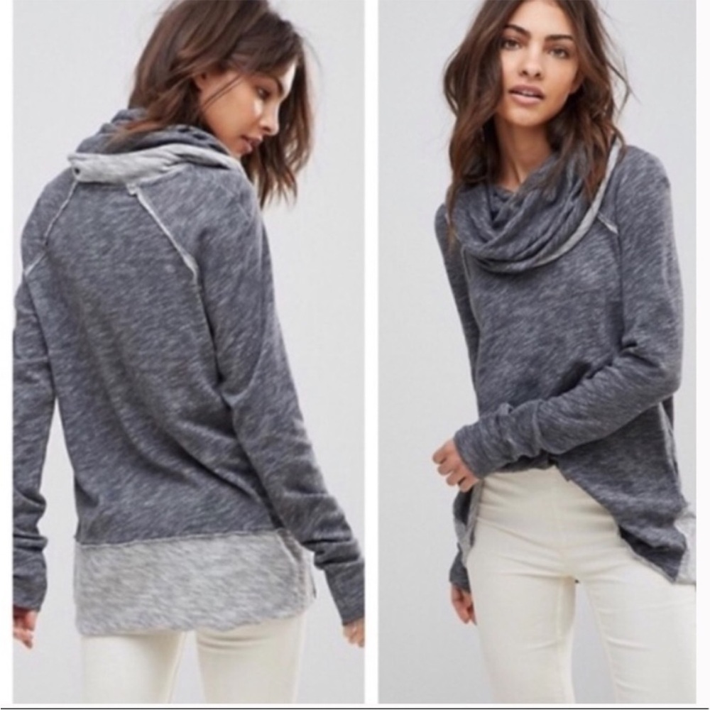 Free People FP Beach Cocoon Cowl Neck Pullover Gray Medium